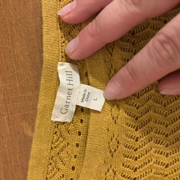 Garnet Hill size Large Linen Cotton Blend Open Knit Mustard Yellow Cardigan - Picture 4 of 5